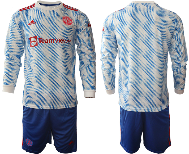 Men 2021-2022 Club Manchester united away blue Long Sleeve blank Soccer Jersey->manchester united jersey->Soccer Club Jersey